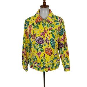 Redd Jeans Yellow Aloha Jacket Womens 6 Vintage Tropical Zip Up Hawaiian Boho